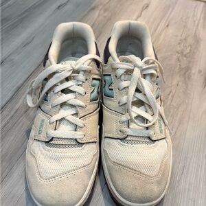 New Balance White and Light Blue Sneakers